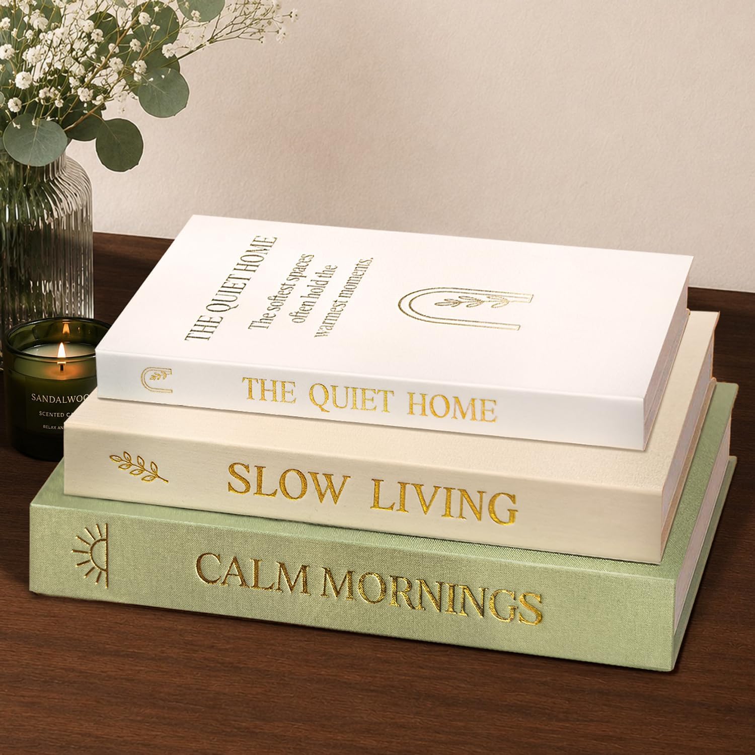Calm Living Collection 3PCS Linen Fake Book Storage Boxes